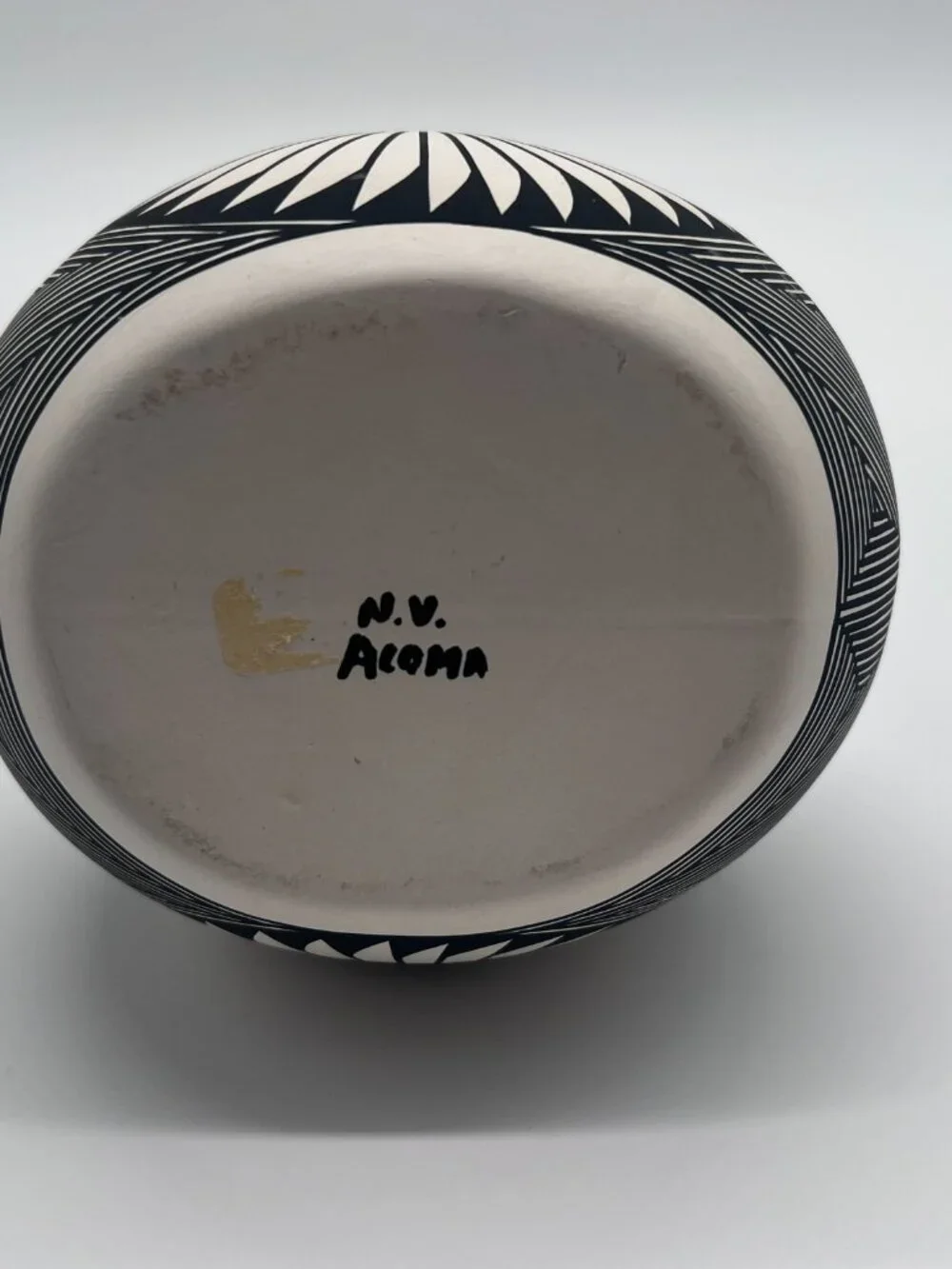 Vintage Acoma Pueblo Pottery signed N.V. Hand Painted Wedding Vessel Geometric